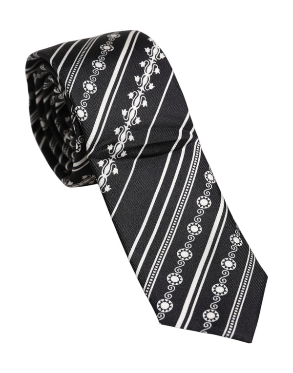 Black White Stripes Silk Adjustable Necktie Tie Dolce & Gabbana