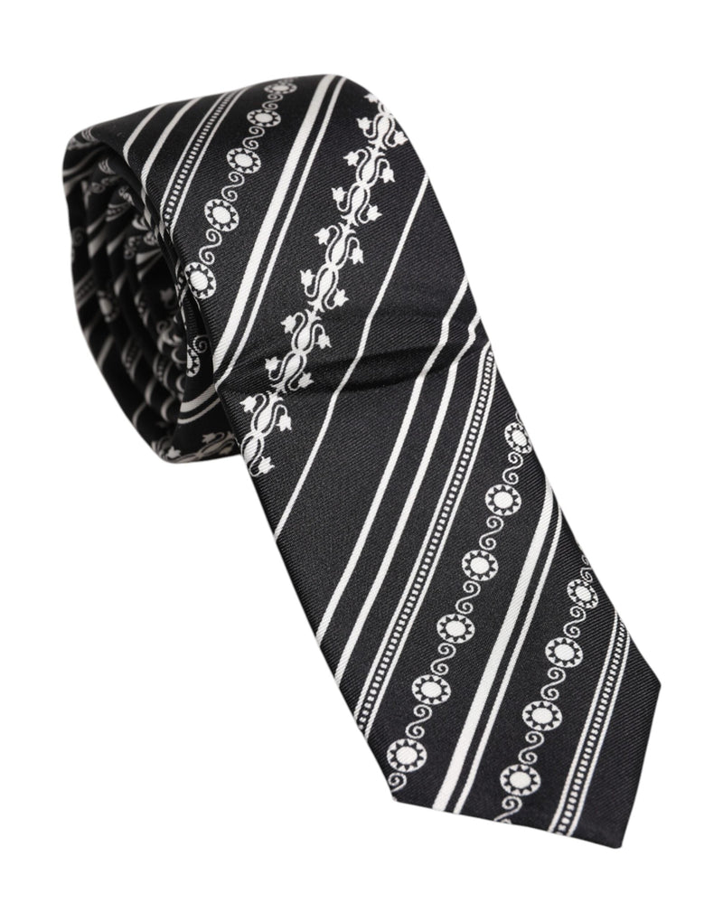 Black White Stripes Silk Adjustable Necktie Tie Dolce & Gabbana