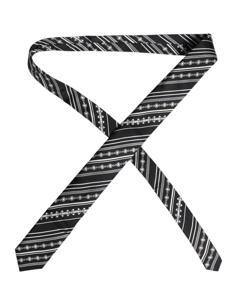 Black White Stripes Silk Adjustable Necktie Tie Dolce & Gabbana