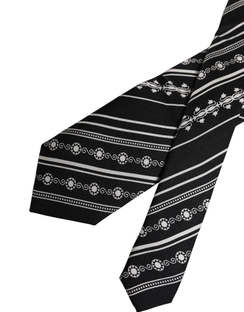 Black White Stripes Silk Adjustable Necktie Tie Dolce & Gabbana