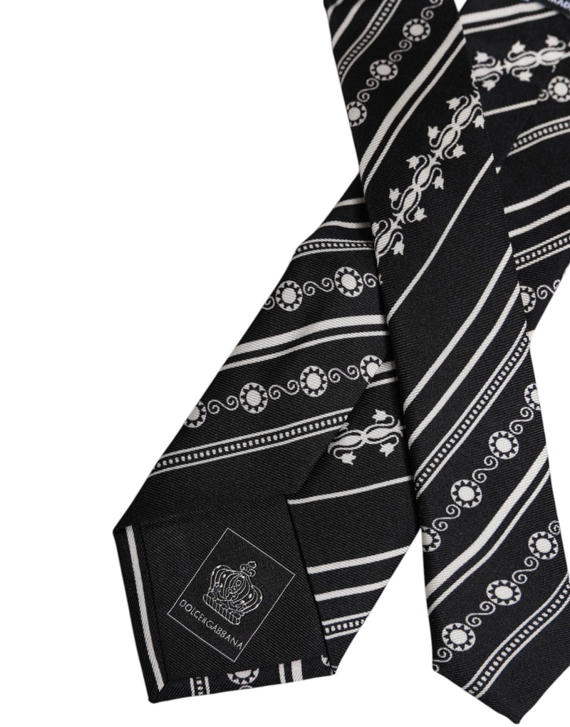 Black White Stripes Silk Adjustable Necktie Tie Dolce & Gabbana
