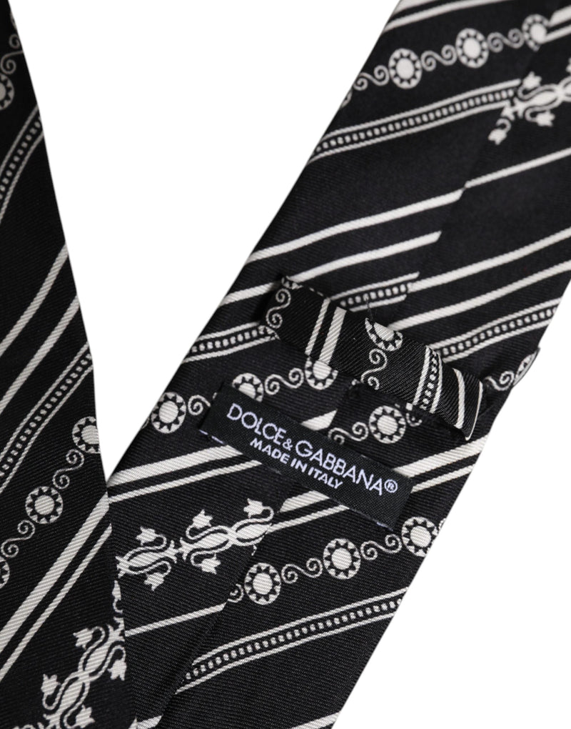 Black White Stripes Silk Adjustable Necktie Tie Dolce & Gabbana