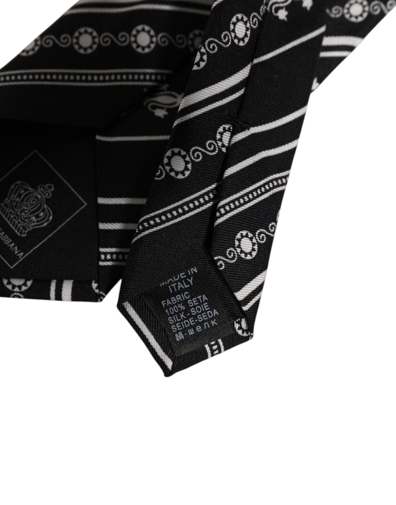 Black White Stripes Silk Adjustable Necktie Tie Dolce & Gabbana