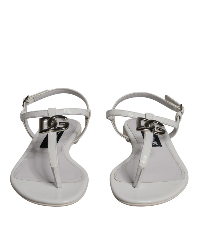 White Leather Logo Ankle Strap Sandals Shoes Dolce & Gabbana