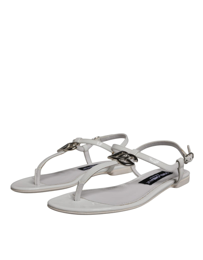 White Leather Logo Ankle Strap Sandals Shoes Dolce & Gabbana