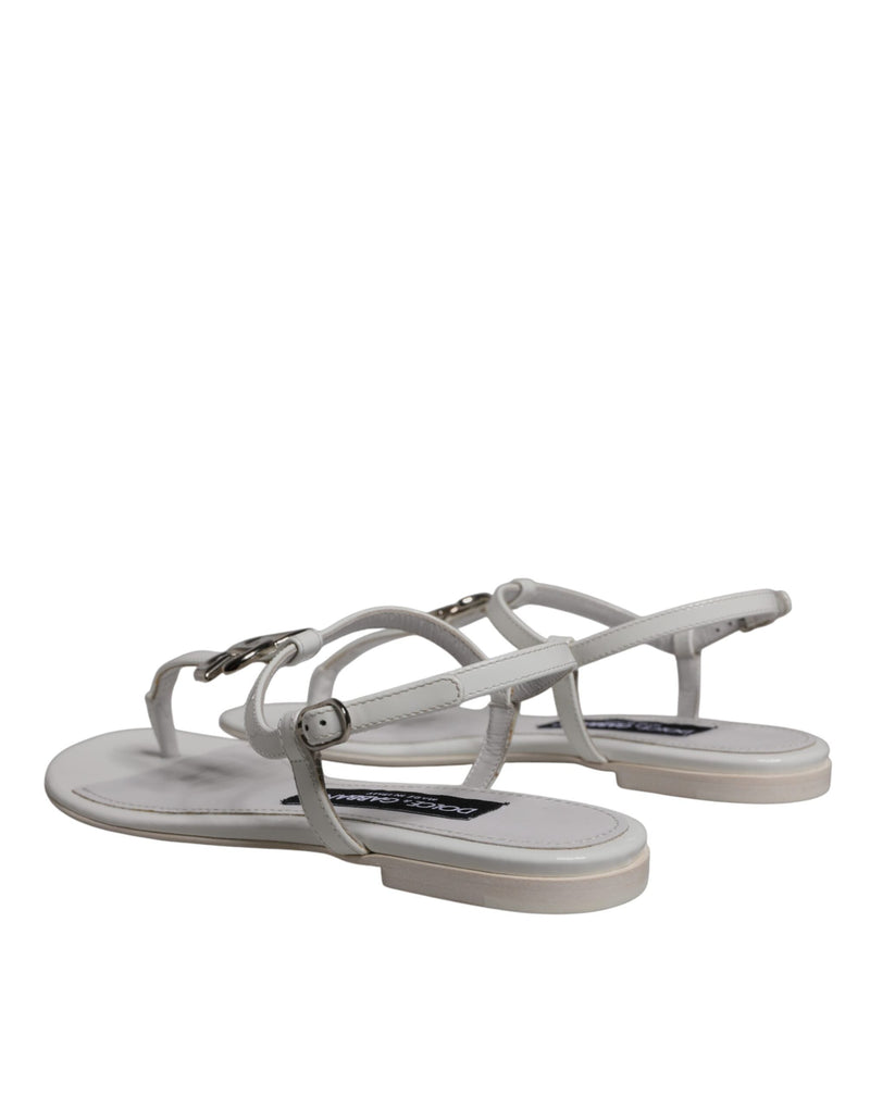 White Leather Logo Ankle Strap Sandals Shoes Dolce & Gabbana