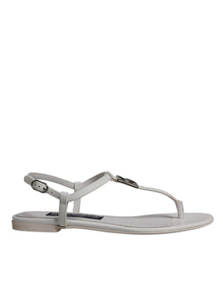 White Leather Logo Ankle Strap Sandals Shoes Dolce & Gabbana