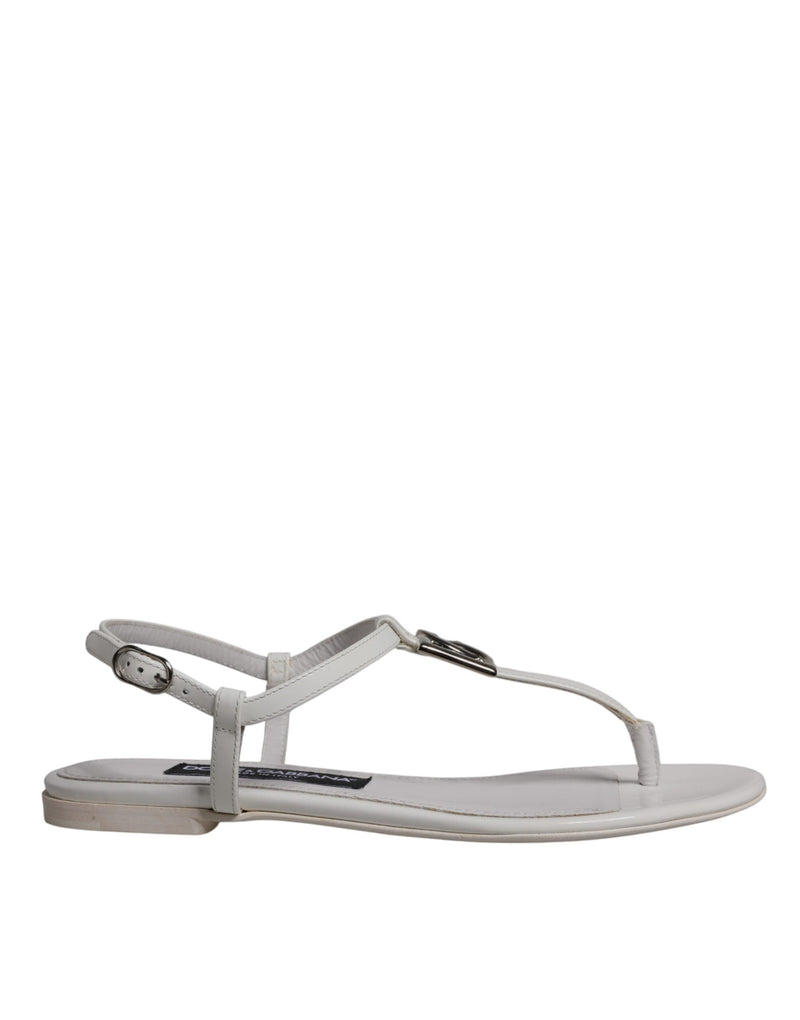 White Leather Logo Ankle Strap Sandals Shoes Dolce & Gabbana