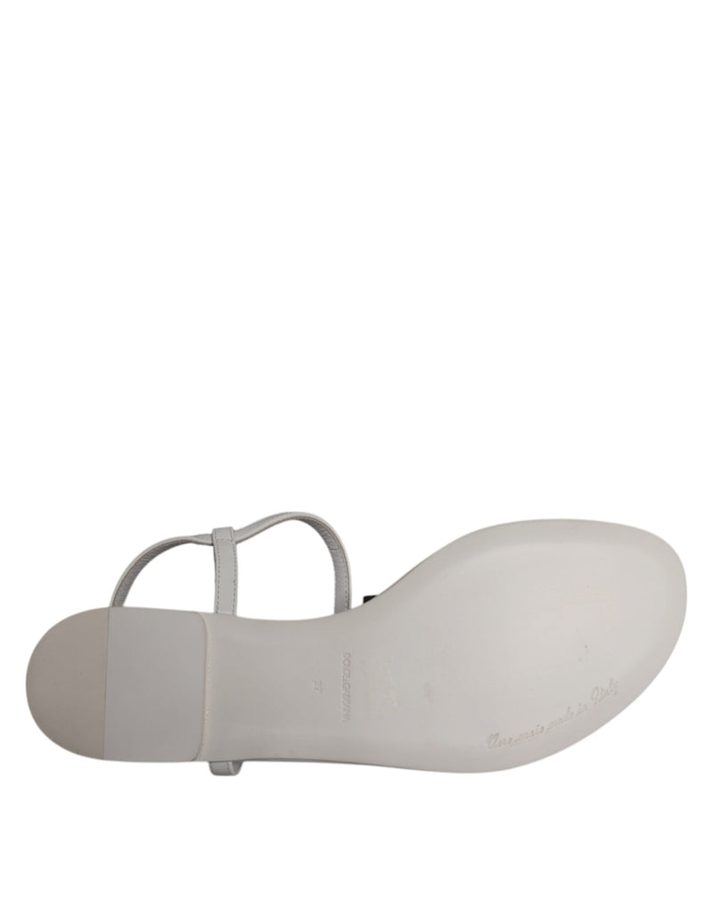 White Leather Logo Ankle Strap Sandals Shoes Dolce & Gabbana