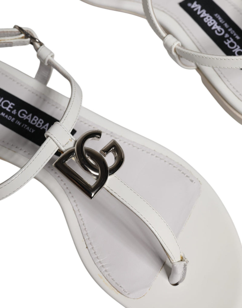 White Leather Logo Ankle Strap Sandals Shoes Dolce & Gabbana