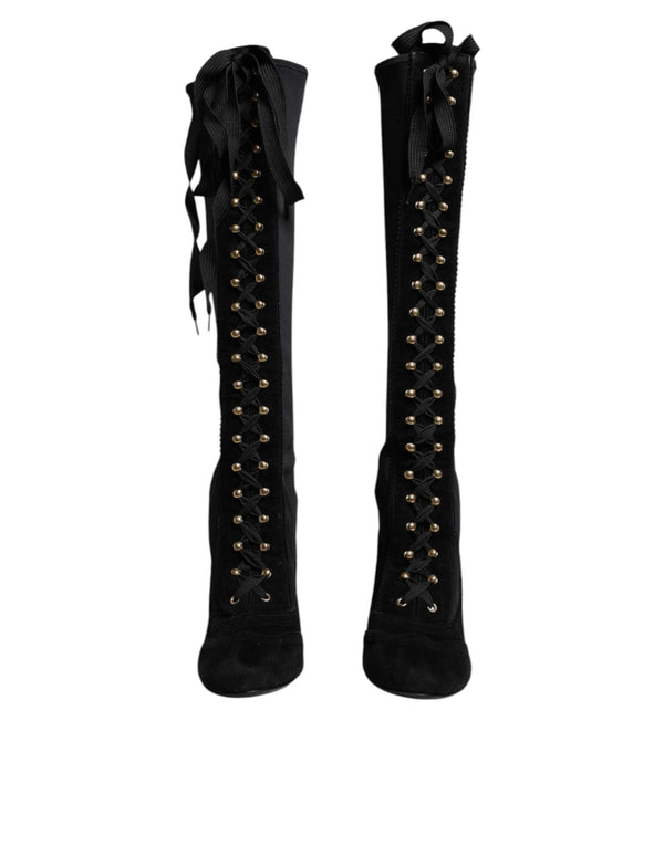 Black Lace Up Heels High Boots Shoes Dolce & Gabbana