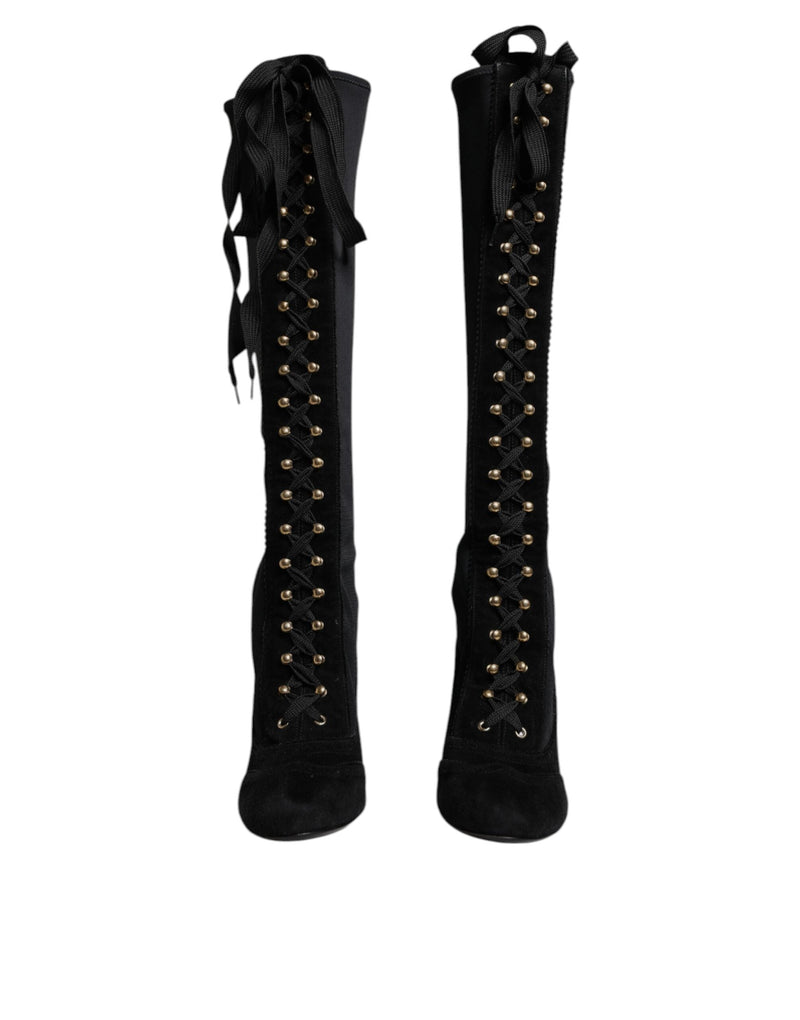 Black Lace Up Heels High Boots Shoes Dolce & Gabbana
