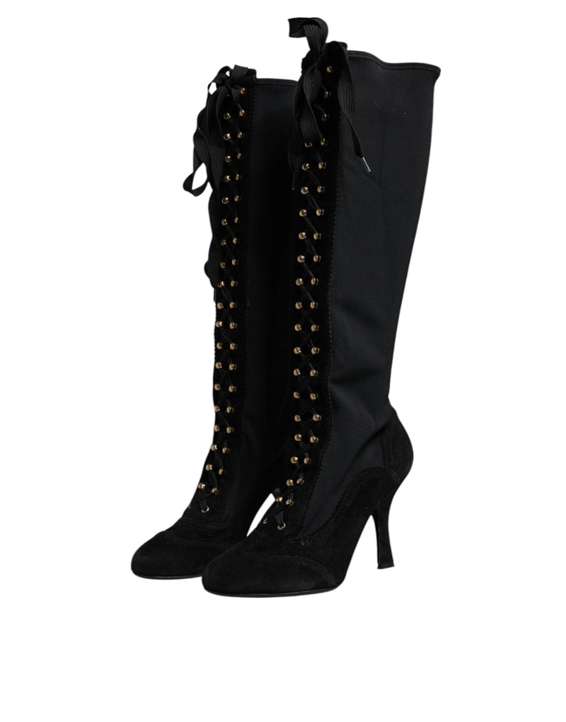 Black Lace Up Heels High Boots Shoes Dolce & Gabbana