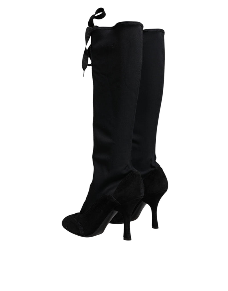 Black Lace Up Heels High Boots Shoes Dolce & Gabbana