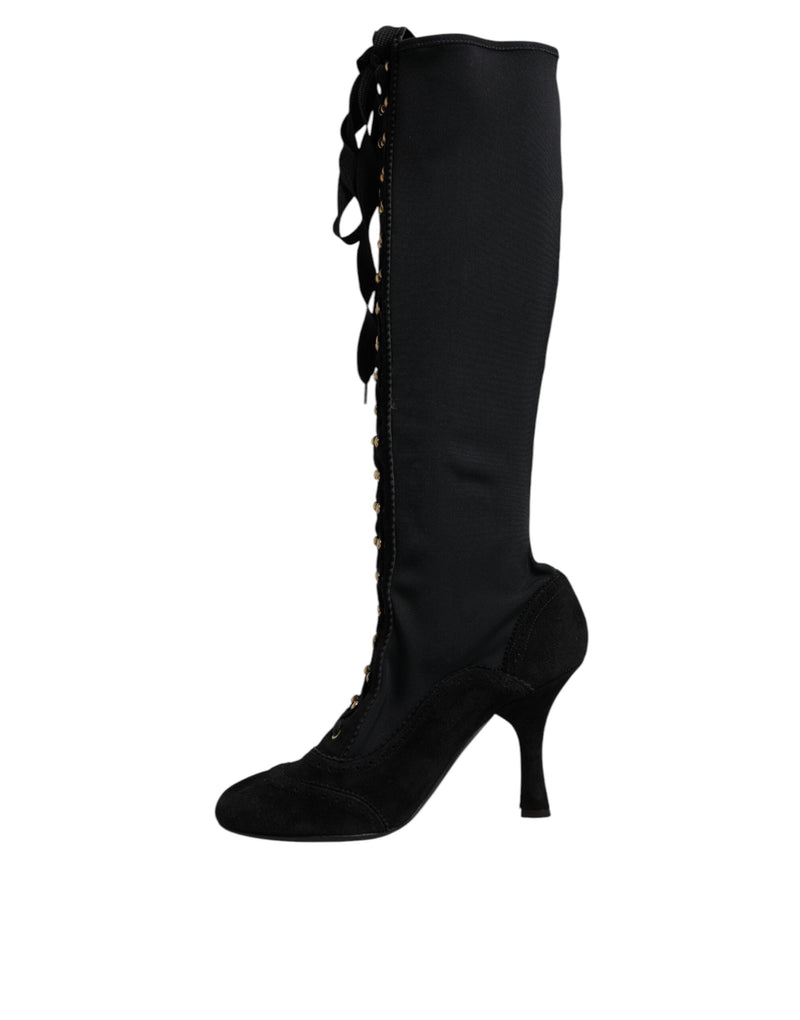Black Lace Up Heels High Boots Shoes Dolce & Gabbana