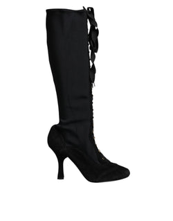 Black Lace Up Heels High Boots Shoes Dolce & Gabbana