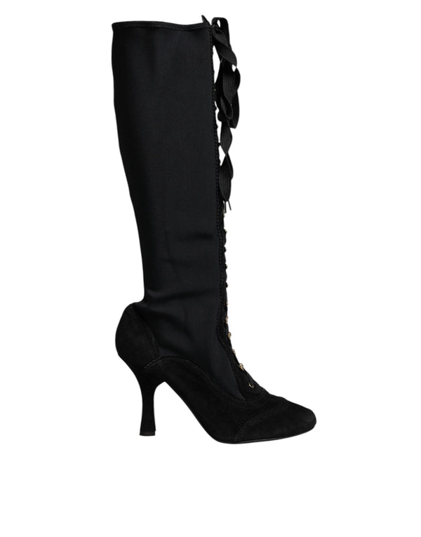 Black Lace Up Heels High Boots Shoes Dolce & Gabbana
