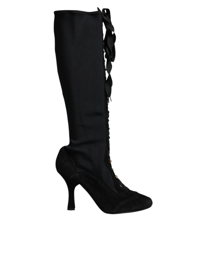 Black Lace Up Heels High Boots Shoes Dolce & Gabbana