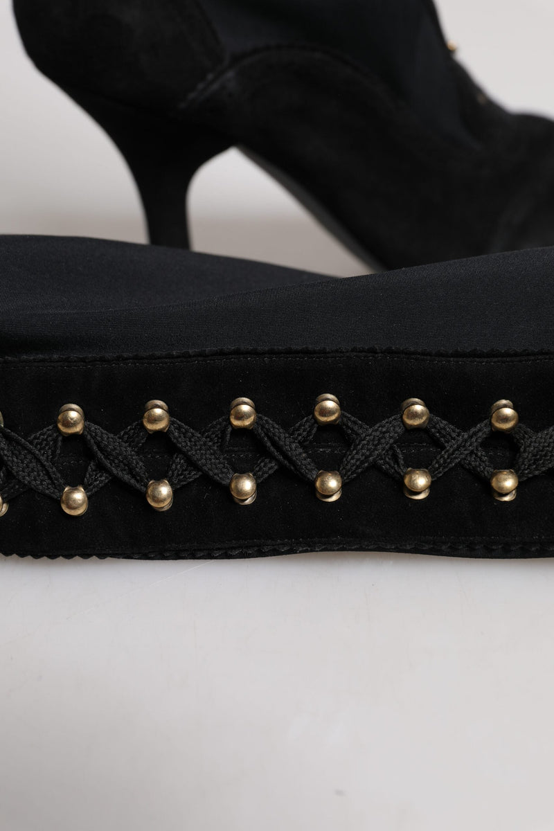 Black Lace Up Heels High Boots Shoes Dolce & Gabbana