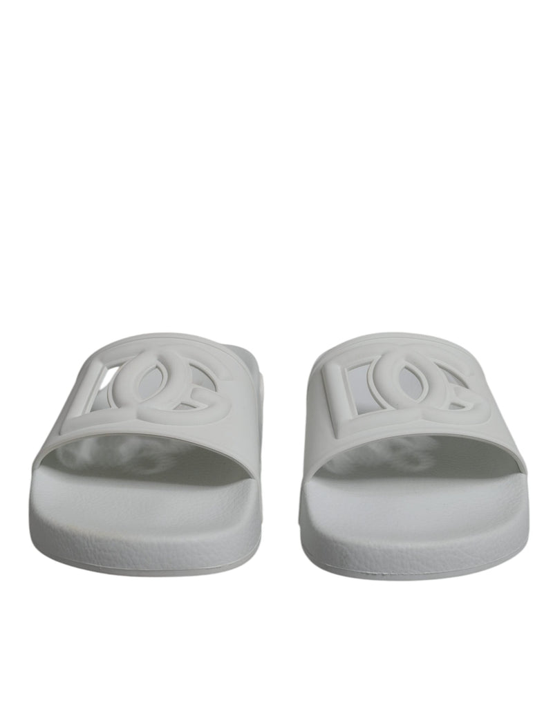 White Rubber Slides Sandals Beachwear Shoes Dolce & Gabbana
