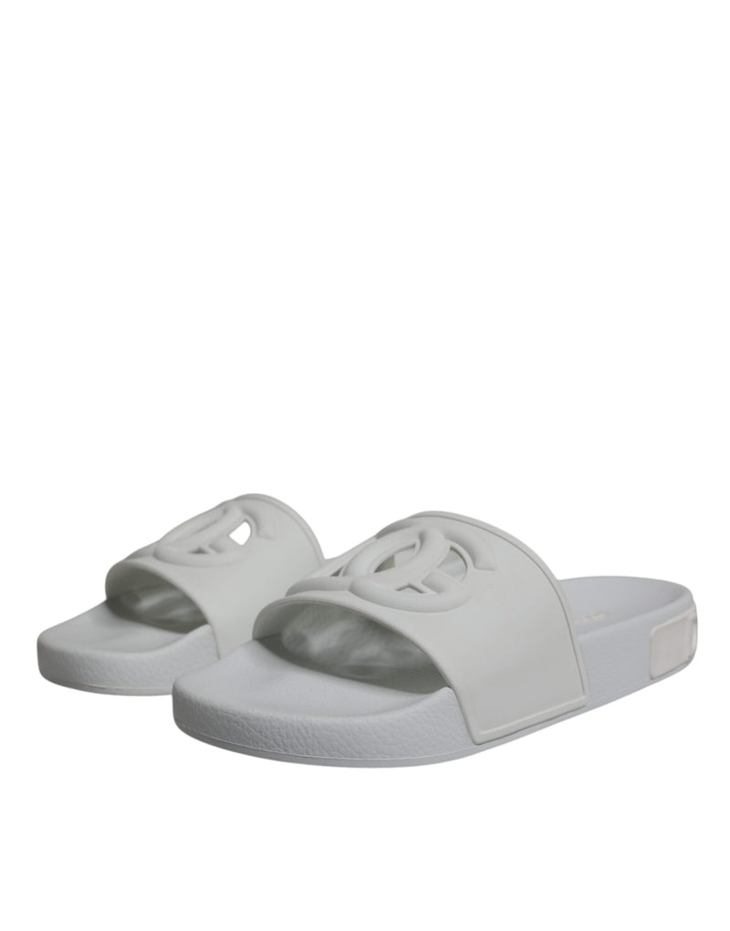 White Rubber Slides Sandals Beachwear Shoes Dolce & Gabbana