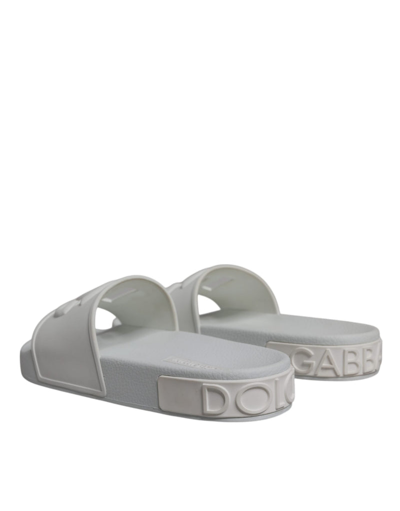 White Rubber Slides Sandals Beachwear Shoes Dolce & Gabbana