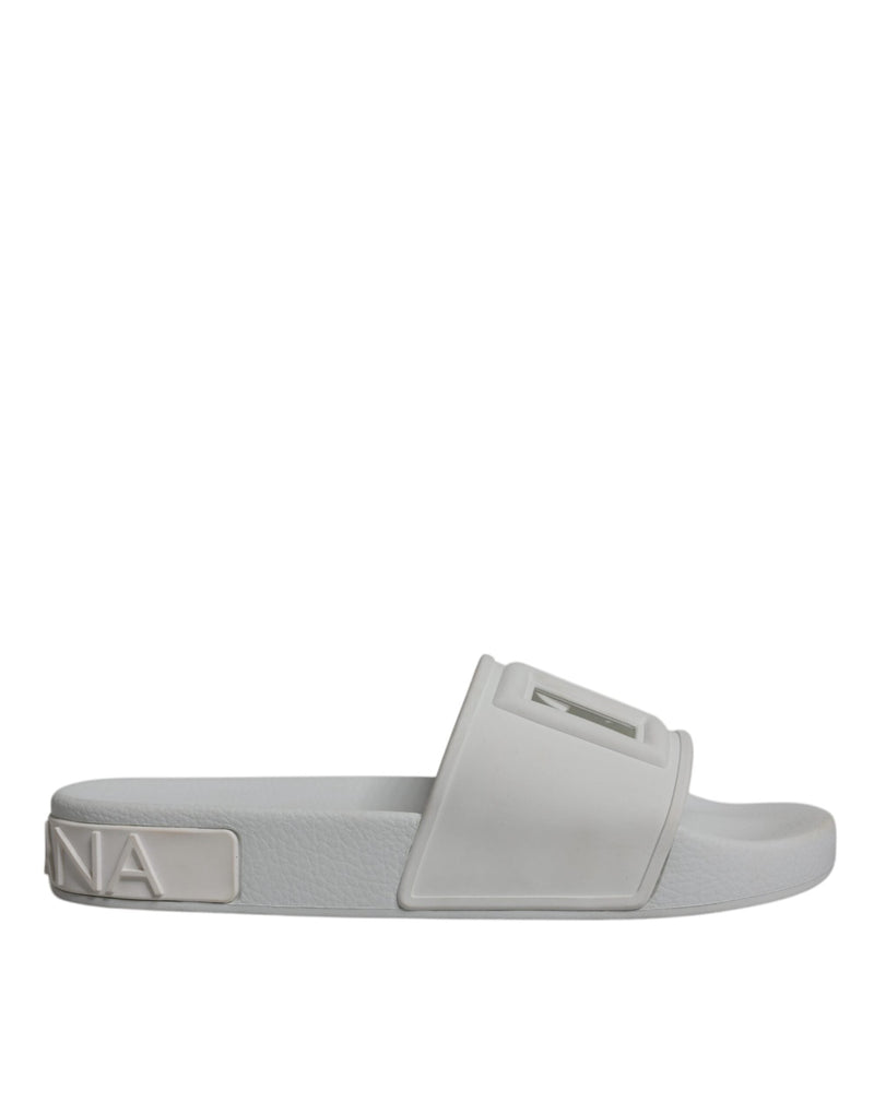 White Rubber Slides Sandals Beachwear Shoes Dolce & Gabbana