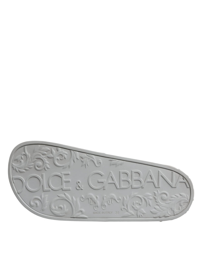 White Rubber Slides Sandals Beachwear Shoes Dolce & Gabbana