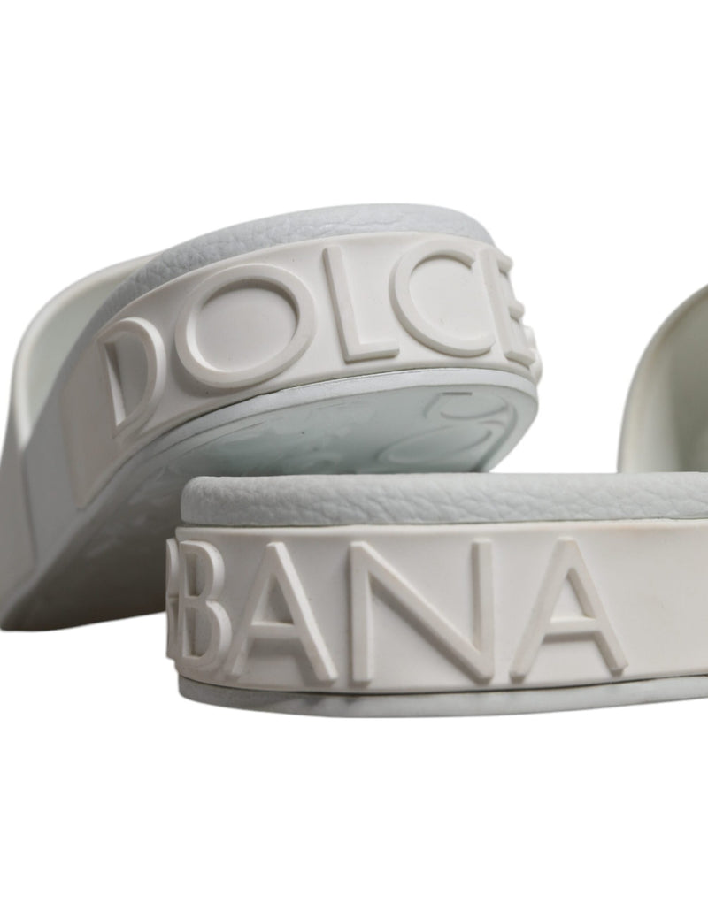 White Rubber Slides Sandals Beachwear Shoes Dolce & Gabbana
