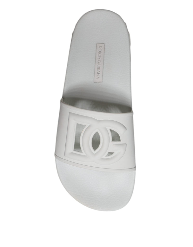 White Rubber Slides Sandals Beachwear Shoes Dolce & Gabbana