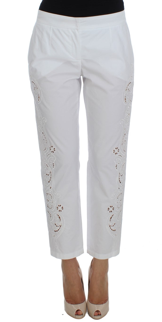 Elegant White Floral Cutout Dress Pants Dolce & Gabbana