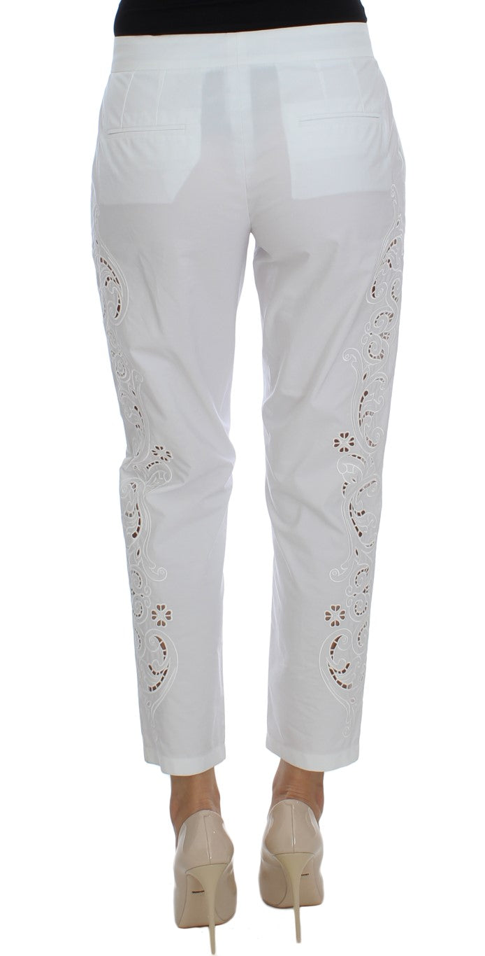 Elegant White Floral Cutout Dress Pants Dolce & Gabbana