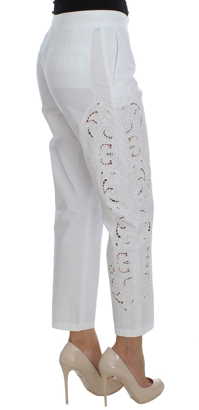 Elegant White Floral Cutout Dress Pants Dolce & Gabbana