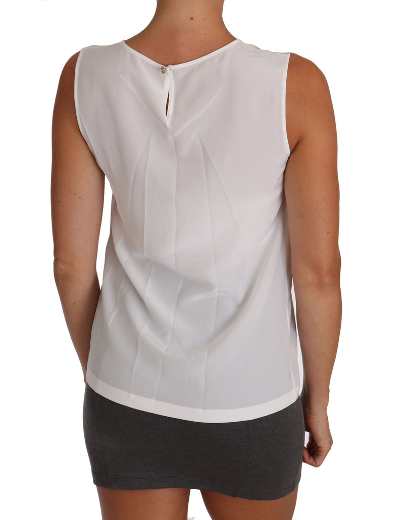Elegant Sleeveless White Silk Blouse Top Dolce & Gabbana