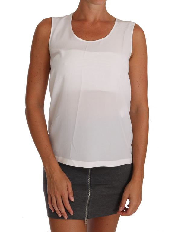 Elegant Sleeveless White Silk Blouse Top Dolce & Gabbana