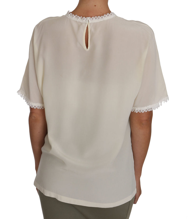 Cream Silk Lace-Detailed Blouse Top Dolce & Gabbana