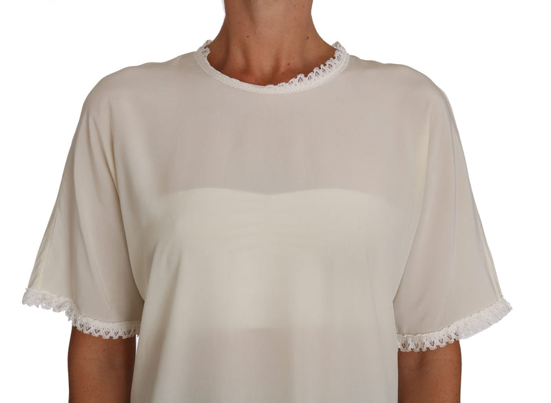 Cream Silk Lace-Detailed Blouse Top Dolce & Gabbana