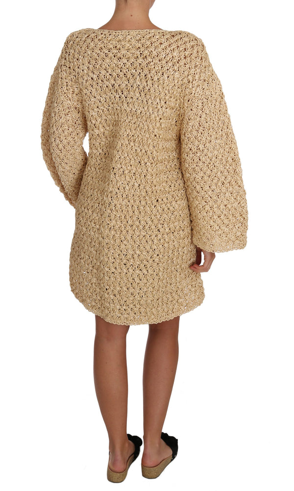 Chic Beige Crochet Knitted Raffia Cardigan Dolce & Gabbana