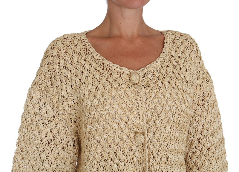 Chic Beige Crochet Knitted Raffia Cardigan Dolce & Gabbana