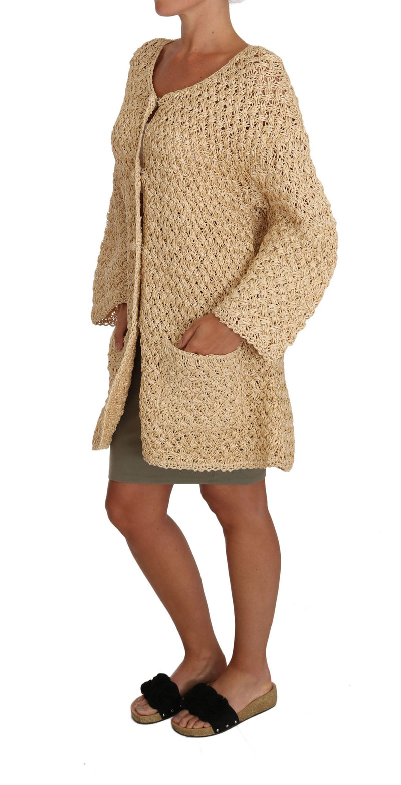 Chic Beige Crochet Knitted Raffia Cardigan Dolce & Gabbana