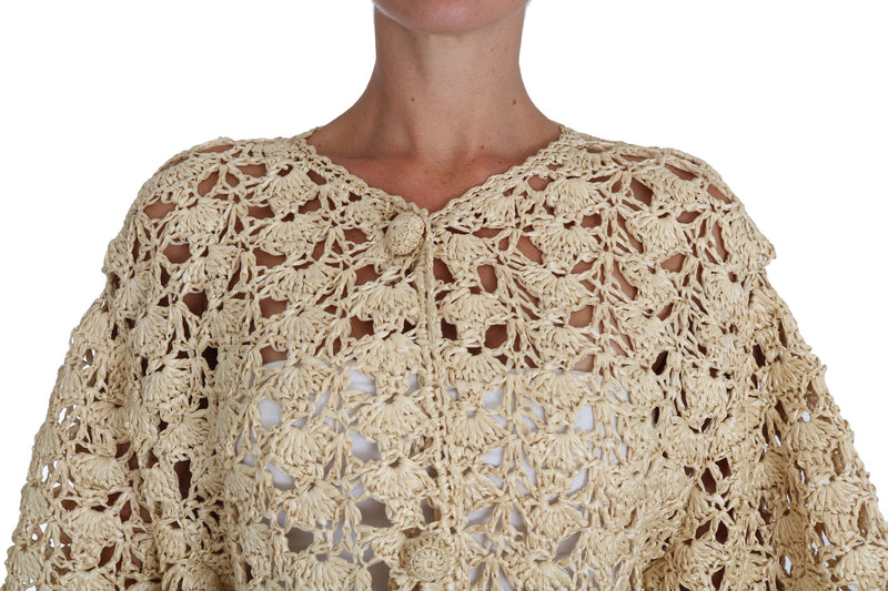 Chic Beige Crochet Raffia Cardigan Dolce & Gabbana