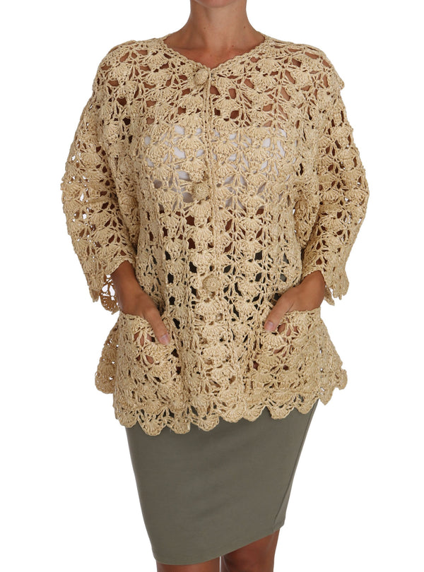 Chic Beige Crochet Raffia Cardigan Dolce & Gabbana