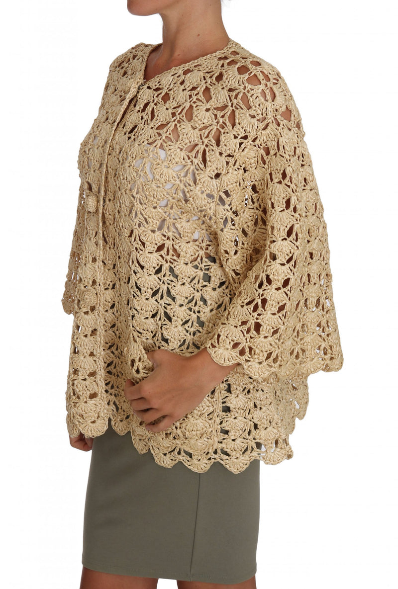 Chic Beige Crochet Raffia Cardigan Dolce & Gabbana