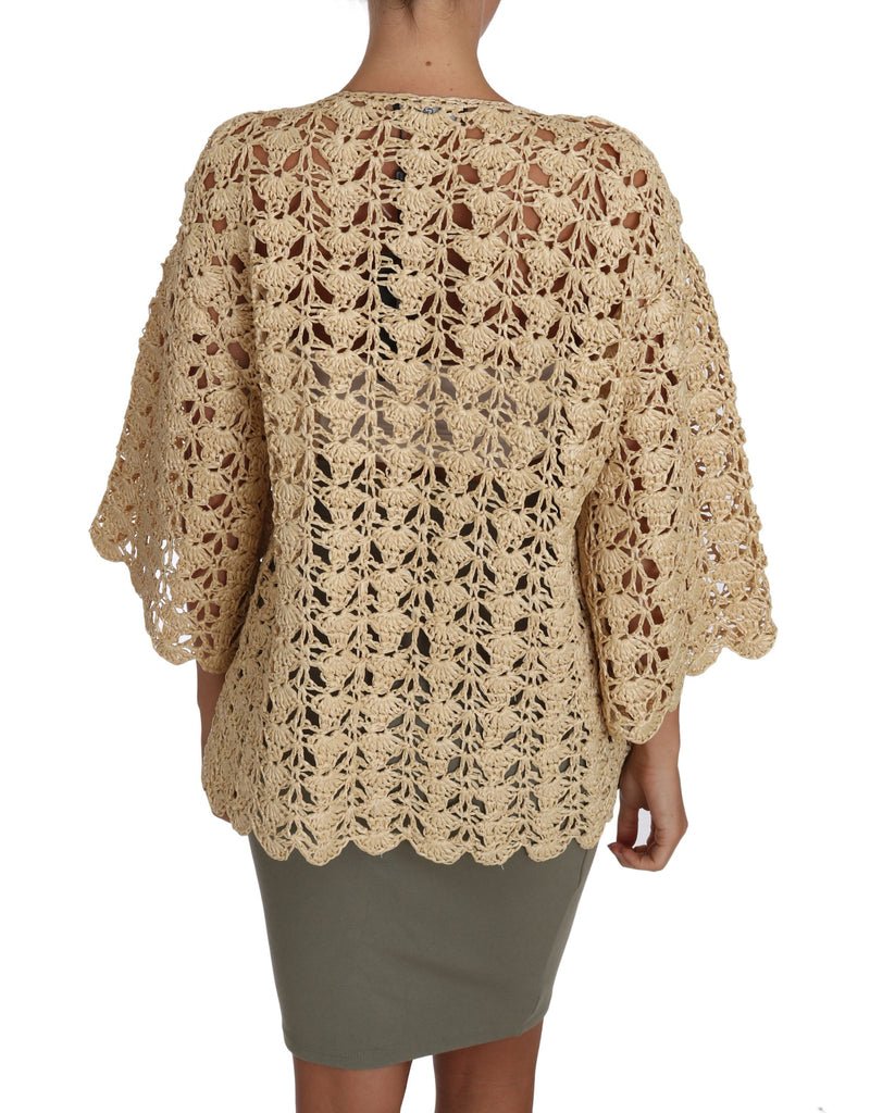 Chic Beige Crochet Raffia Cardigan Dolce & Gabbana