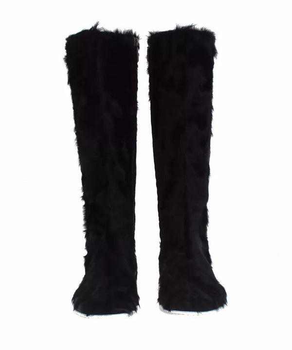Black Xiangao Lamb Fur Leather Boots Shoes Dolce & Gabbana