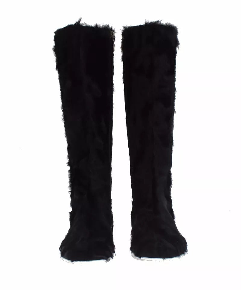 Black Xiangao Lamb Fur Leather Boots Shoes Dolce & Gabbana