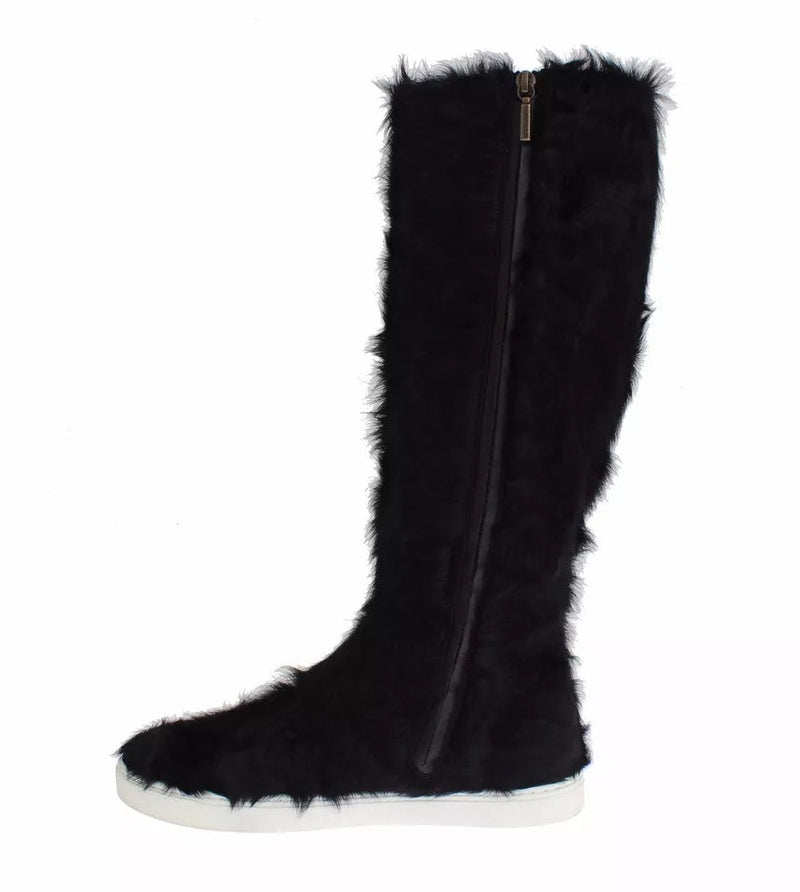 Black Xiangao Lamb Fur Leather Boots Shoes Dolce & Gabbana