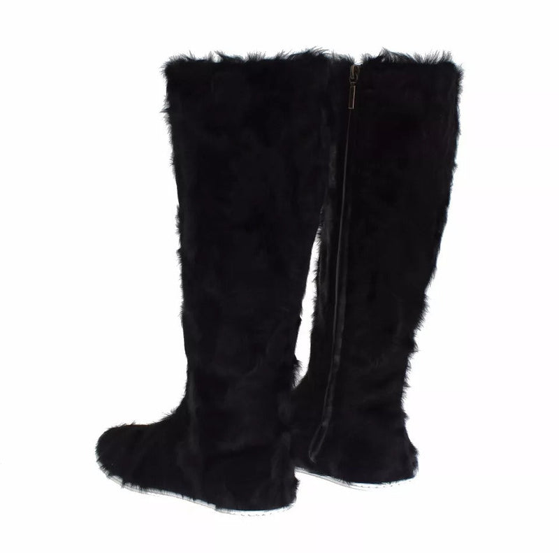 Black Xiangao Lamb Fur Leather Boots Shoes Dolce & Gabbana