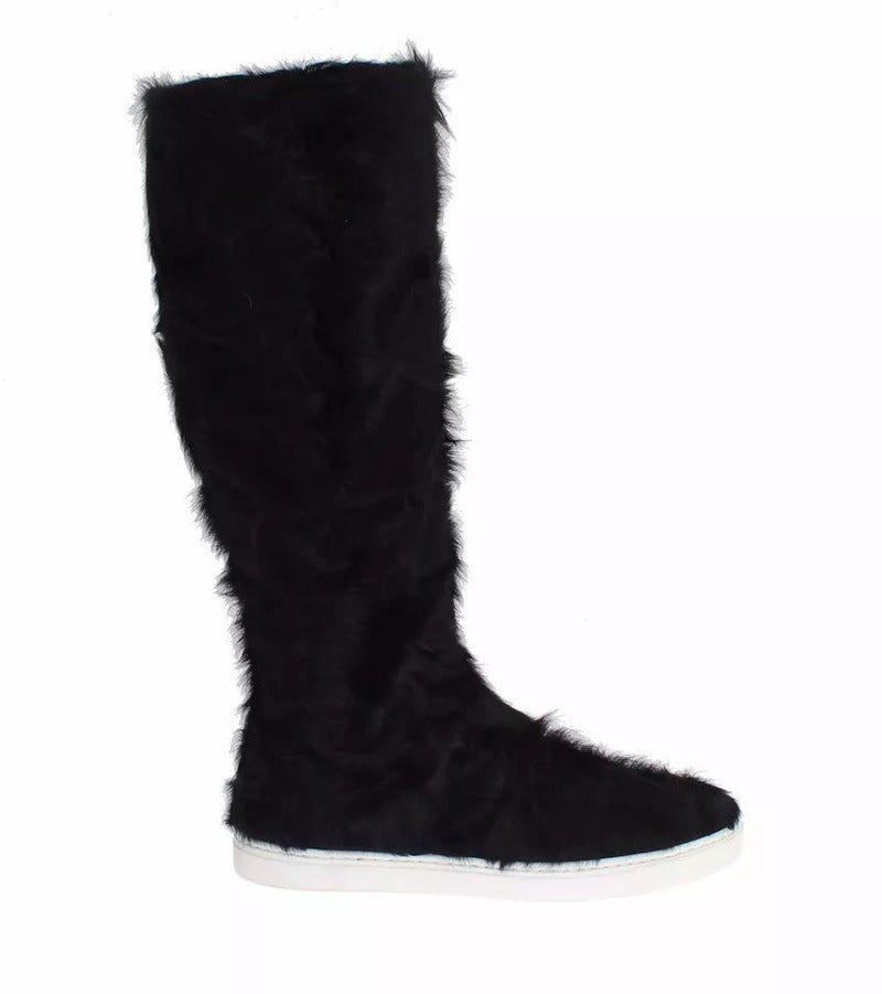 Black Xiangao Lamb Fur Leather Boots Shoes Dolce & Gabbana