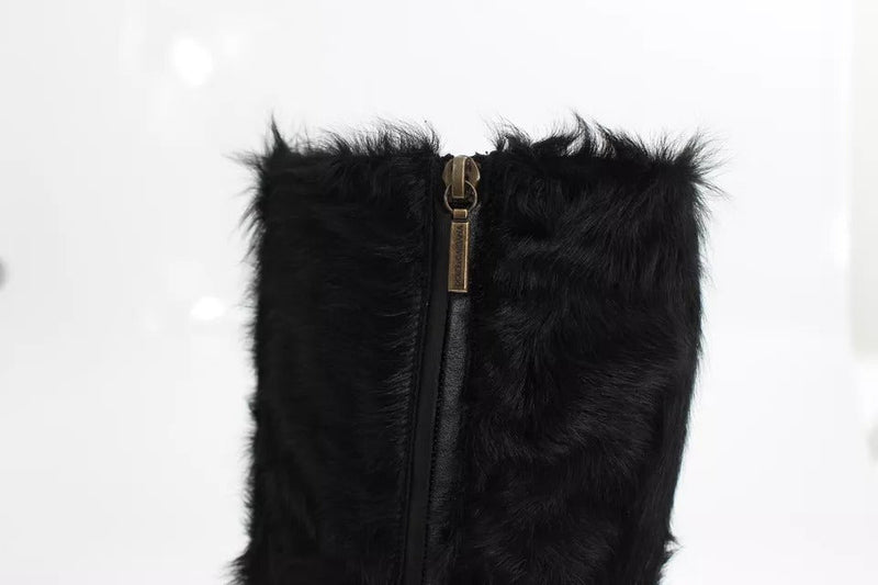 Black Xiangao Lamb Fur Leather Boots Shoes Dolce & Gabbana